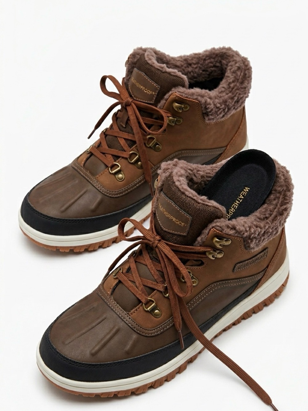 Weatherproof Brown Lace-Up Faux-Fur Ankle Boots